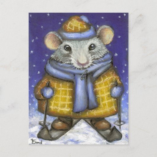 Skiing Rat Postkarte (Vorderseite)