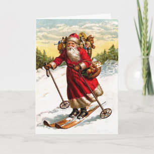 Skiing Santa Claus Feiertagskarte