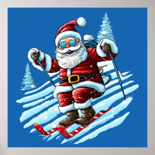 Skiing Santa Poster