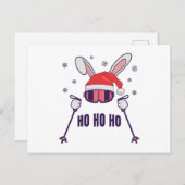 Skiing Santa Rabbit with Santa Hat and ski poles S Postkarte (Vorne/Hinten)
