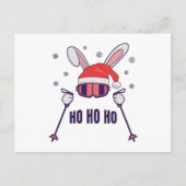 Skiing Santa Rabbit with Santa Hat and ski poles S Postkarte (Vorderseite)