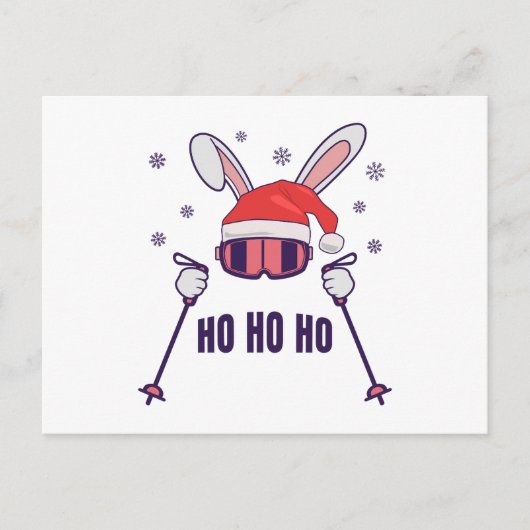 Skiing Santa Rabbit with Santa Hat and ski poles S Postkarte (Vorderseite)