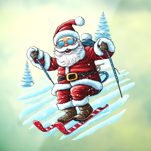 Skiing Santa Window Cling Fensteraufkleber (Blatt 3)