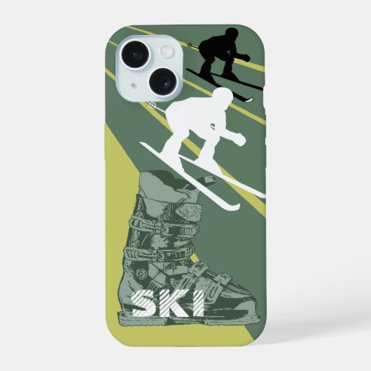 Skiing Ski Boot Army Green iPhone Case 15 Hülle (Rückseite)