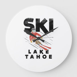 Skiing - Ski Lake Tahoe Große Wanduhr