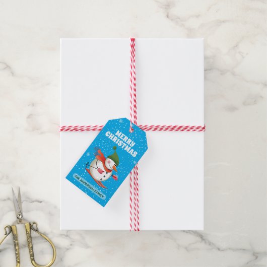 Skiing Snowman-Geschenk-Tag Geschenkanhänger (Mit Garn)