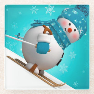 Skiing Snowman Glasuntersetzer
