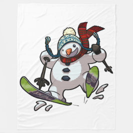 Skiing Snowman in Wooly Weihnachtshut Cartoon Fleecedecke