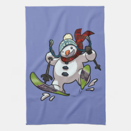 Skiing Snowman in Wooly Weihnachtshut Cartoon Küchentuch