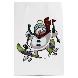 Skiing Snowman in Wooly Weihnachtshut Cartoon Mittlere Geschenktüte