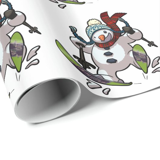 Skiing Snowman WeihnachtsHat Cartoon Große Wiederh Geschenkpapier (Rolleneckpunkt)