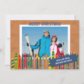 Skiing Themed Vintage Skis Photo Feiertagskarte (Vorderseite)