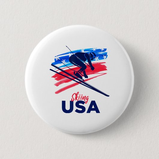 Skiing Usa Support The Team Shirt Usa Flag Skiing Button (Vorderseite)