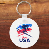 Skiing Usa Support The Team Shirt Usa Flag Skiing  Schlüsselanhänger (Vorderseite)