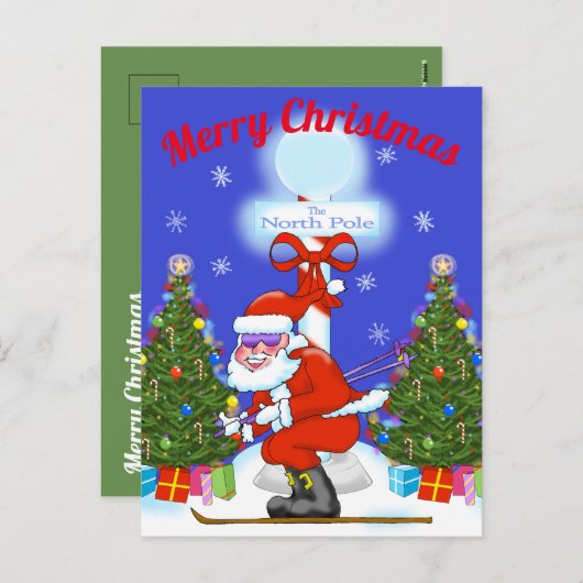 Skiing Weihnachten Postkarte (Vorne/Hinten)