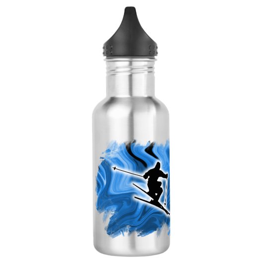Skiing with Skier Silhouette personalize Edelstahlflasche (Links)