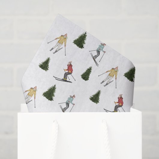 Skiing Women Colorful Watercolor Christmas Pattern Seidenpapier (Geschenktüte)