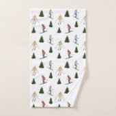 Skiing Women Watercolor Winter Christmas Pattern Badhandtuch Set (Handtuch)