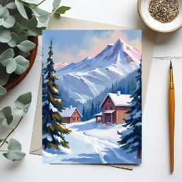 Skikabine Berglandschaft Aquarell Winter Postkarte
