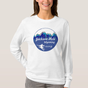 Skikunst-Damen Hoodie Jackson Hole Wyoming blauer T-Shirt