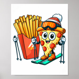 Skikurs für Kinder Pizza Pommes frites Skifahren Poster
