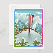 Skilandschaft Cartoon Einladungspostkarte (Vorne/Hinten)