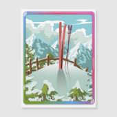 Skilandschaft Cartoon Magnetkarte (Vorderseite)