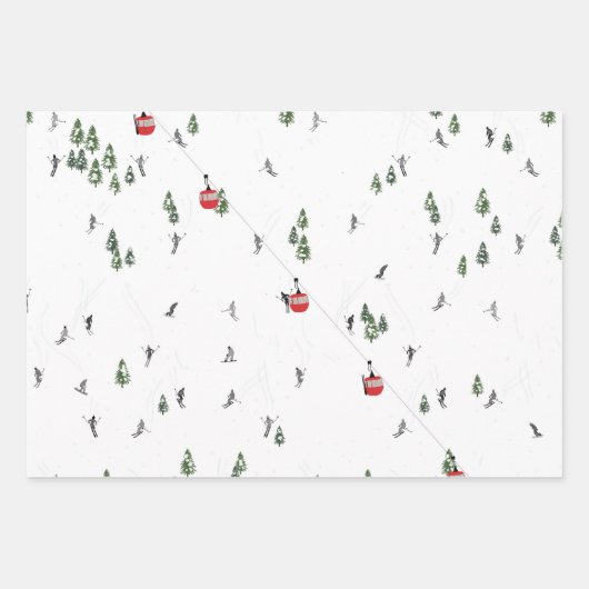 Skilanglauf Roter Skilift Illustration Geschenkpapier Set (Vorderseite)