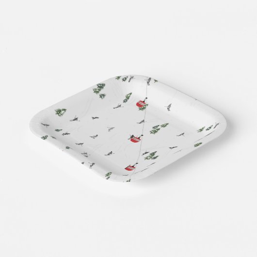 Skilanglauf Roter Skilift Illustration Pappteller (Gewinkelt)