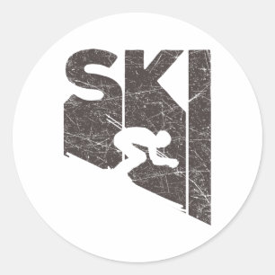 Skilanglauf Vintage Skifahrer Retro Skifahren Lieb Runder Aufkleber