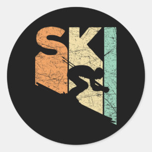 Skilanglauf Vintage Skifahrer Retro Skifahren Lieb Runder Aufkleber