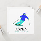 Skilaufen Ski Party Aspen Custom Text Karte (Vorderseite/Rückseite Beispiel)