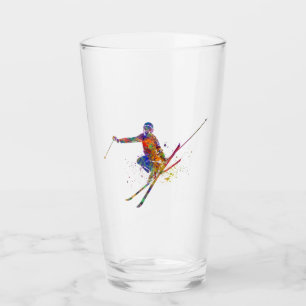 Skiläufer in Aquarellon Glas