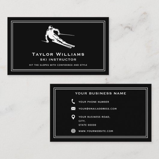 Skilehrer für Schwarz-Weiß-Ski Visitenkarte (Vorne/Hinten)