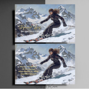 Skilehrerin beim Skifahren  Visitenkarte