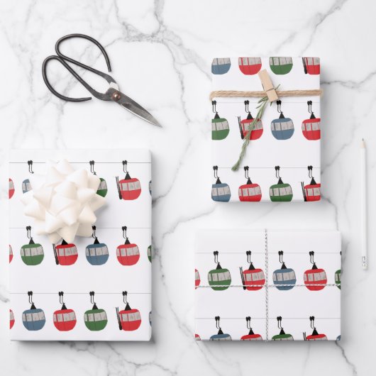 Skilift Retro-Illustration Geschenkpapier Set (Vorderseite)