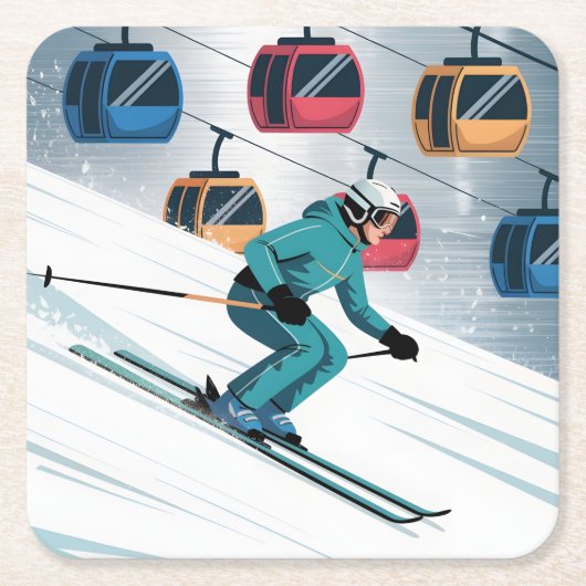 Skilift Skier Untersetzer Set (Vorderseite)