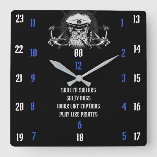 SKILLED SAILORS SALTY DOGS QUADRATISCHE WANDUHR (Vorderseite)