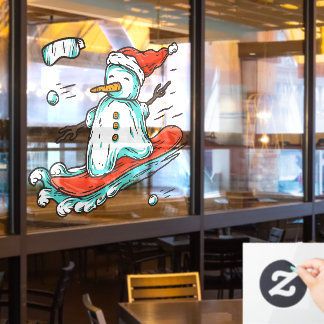 Skilodge Santa Winter Schneemann auf Snowboard Dek Fensteraufkleber