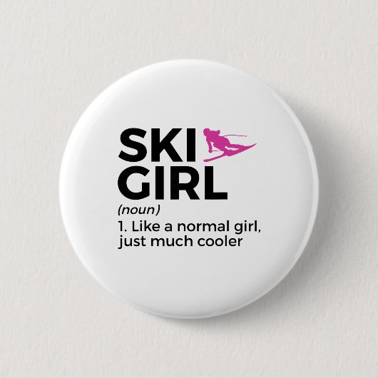 Skimädchen-Definition Lustiger Ski Button (Vorderseite)