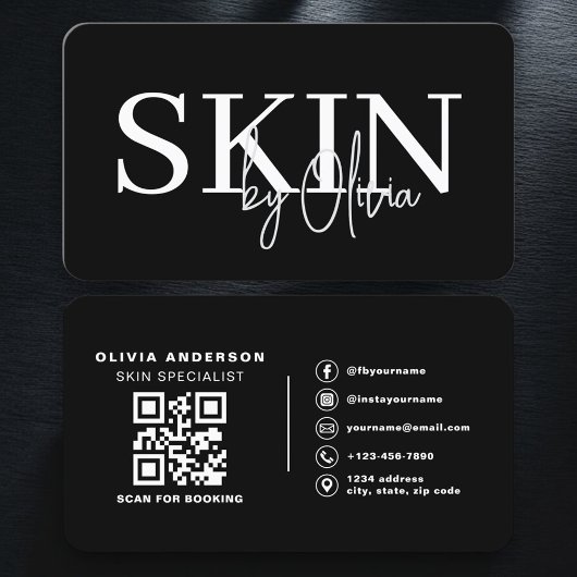 Skin Care QR Code Black White Visitenkarte