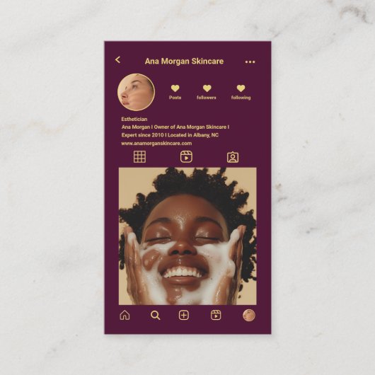 Skincare Instagram Foto Grid QR Code Burgundy Visitenkarte (Vorderseite)