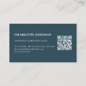 Skincare Nurse Modern Blue Feather QR-Code Visitenkarte (Rückseite)