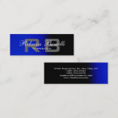 Skinny Black Blue Grey Monogram Business Card Mini Visitenkarte (Vorne/Hinten)