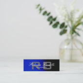 Skinny Black Blue Grey Monogram Business Card Mini Visitenkarte (Stehend Vorderseite)