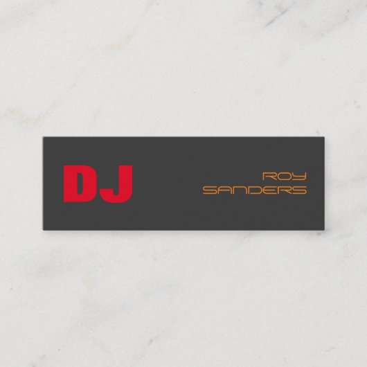 Skinny DJ Stylish Gray Background Red Orange Mini Visitenkarte (Vorderseite)
