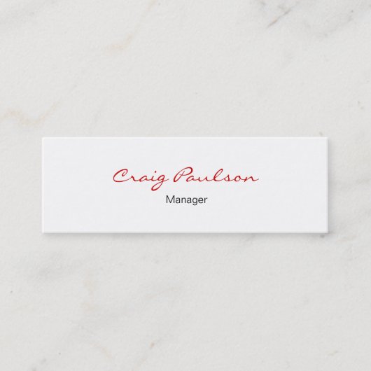 Skinny Elegante Script White Red Business Card Mini Visitenkarte (Vorderseite)