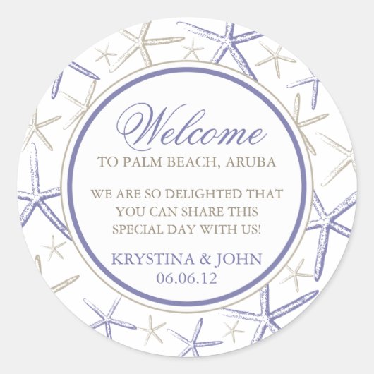 Skinny Finger Starfish Wedding Welcome Runder Aufkleber (Vorderseite)