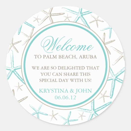 Skinny Finger Starfish Wedding Welcome Runder Aufkleber (Vorderseite)
