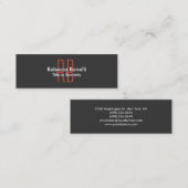 Skinny Grey Black Monogram Business Card Mini Visitenkarte (Vorne/Hinten)